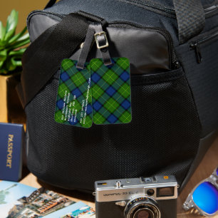 Muir Moore tartan green blue plaid Luggage Tag
