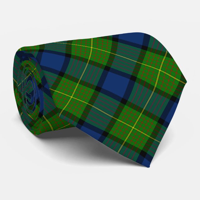 Muir Moore tartan green blue plaid Neck Tie (Rolled)