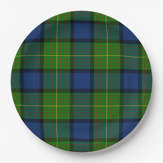 Muir Moore tartan green blue plaid Paper Plates (Front)