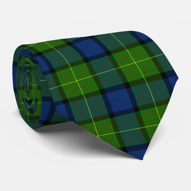Muir Moore tartan green blue plaid Tie (Rolled)