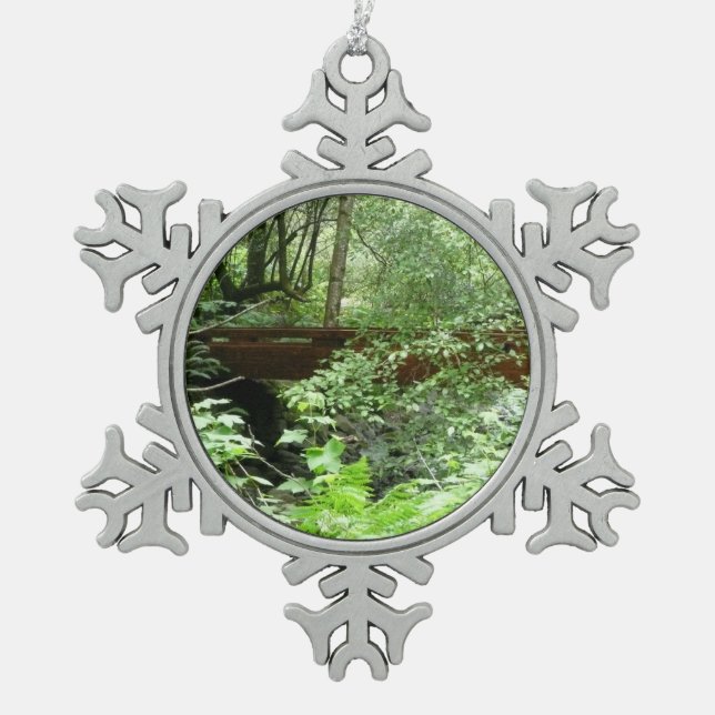 Muir Woods Bridge I Snowflake Pewter Christmas Ornament (Front)
