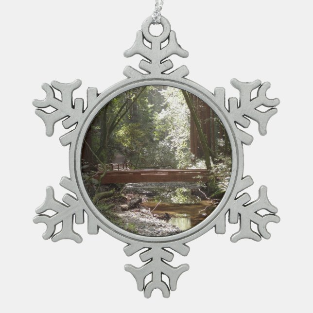 Muir Woods Bridge II Snowflake Pewter Christmas Ornament (Front)