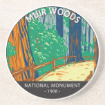 Muir Woods National Monument California Vintage Coaster<br><div class="desc">Muir Woods vector artwork design. It is an old-growth coastal redwood forest. Due to its proximity to the Pacific Ocean,  the forest is regularly shrouded in a coastal marine layer fog,  contributing to a wet environment that encourages vigorous plant growth.</div>
