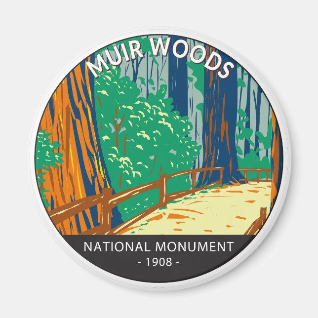 Muir Woods National Monument California Vintage Magnet (Front)