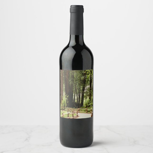 Muir Woods Path I Nature Photography Wine Label (Front)