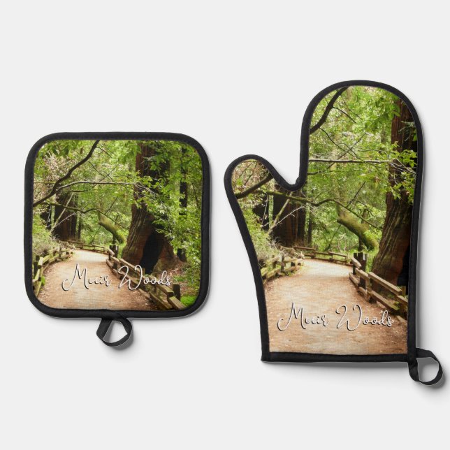 Muir Woods Path II Nature Photography Oven Mitt & Pot Holder Set (Front)
