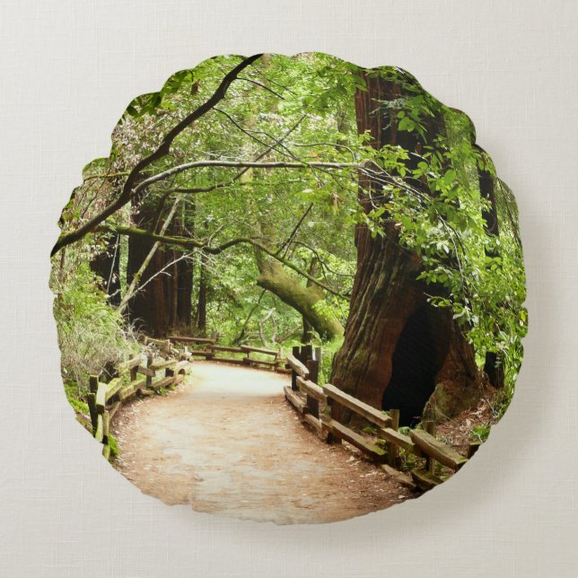 Muir Woods Path II Nature Photography Round Pillow (Front)