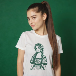 Mujer Mexicana Minimal Green Line Art T-Shirt