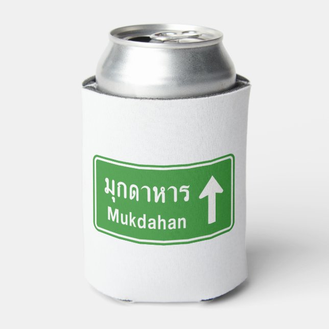 Mukdahan Ahead ⚠ Thai Highway Traffic Sign ⚠ Can Cooler (Can Front)
