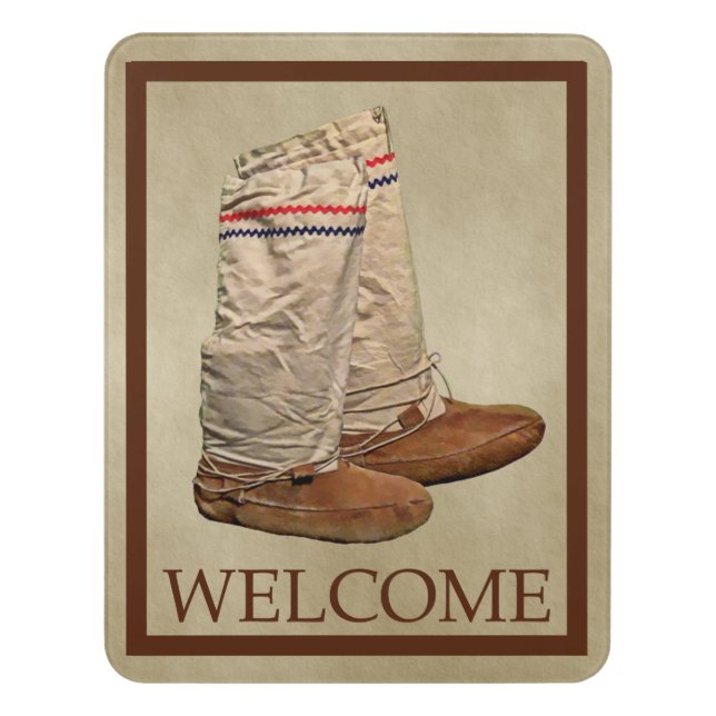 Mukluks On Old Paper - Welcome Door Sign (Contemporary Vert)