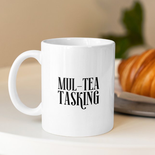 Mul-tea Tasking Typography Humor Modern Coffee Mug (Creator Uploaded)