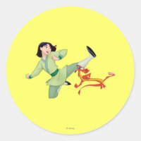 Mulan and Mushu Kicking Classic Round Sticker