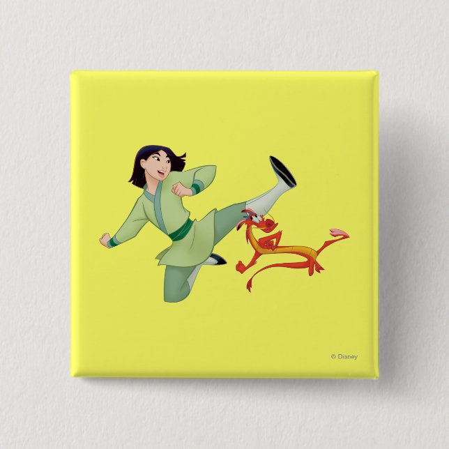 Mulan and Mushu Kicking Pinback Button (Front)