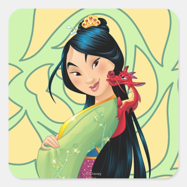 Mulan and Mushu Square Sticker (Front)
