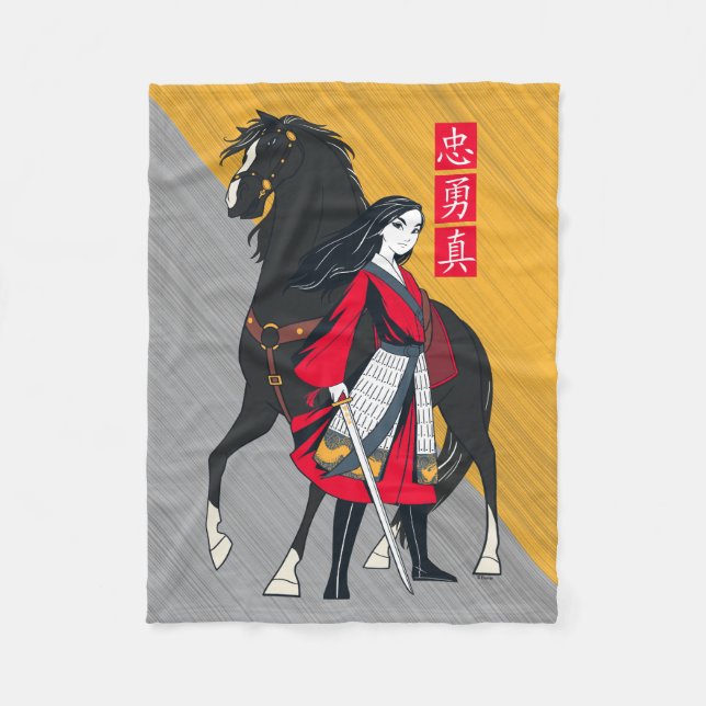 Mulan Beside Black Wind Illustration Fleece Blanket (Front)