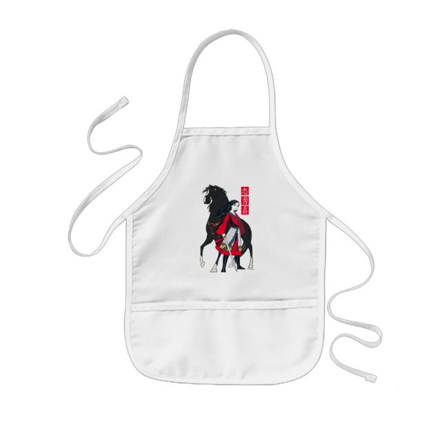 Mulan Beside Black Wind Illustration Kids' Apron (Front)