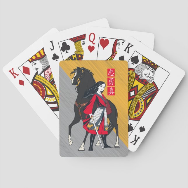 Mulan Beside Black Wind Illustration Playing Cards (Back)