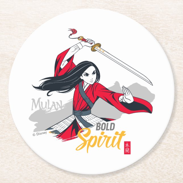 Mulan "Bold Spirit" Illustration Round Paper Coaster (Front)