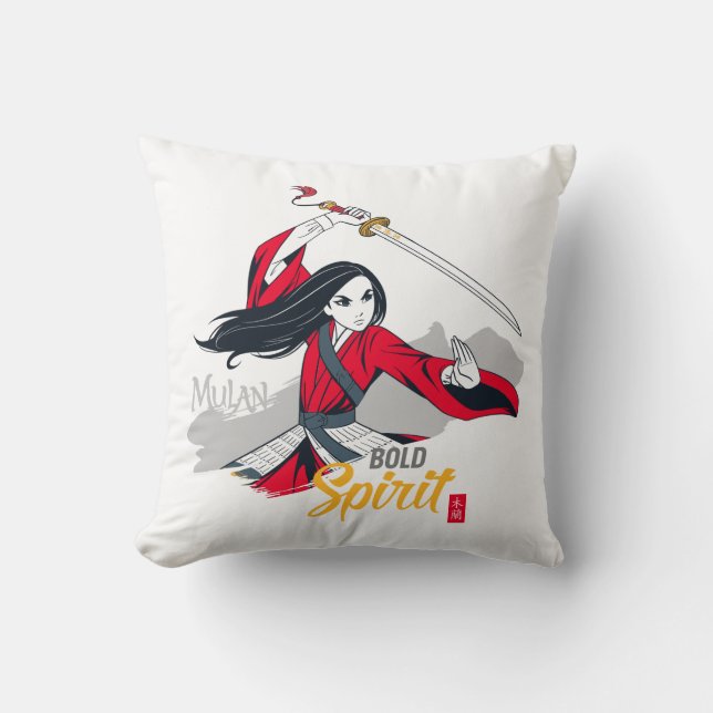 Mulan "Bold Spirit" Illustration Throw Pillow (Front)