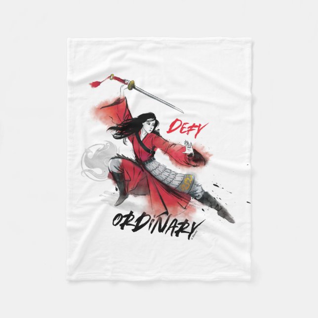 Mulan "Defy Ordinary" Watercolor Fleece Blanket (Front)