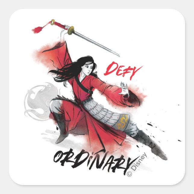 Mulan "Defy Ordinary" Watercolor Square Sticker (Front)