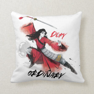 Mulan "Defy Ordinary" Watercolor Throw Pillow