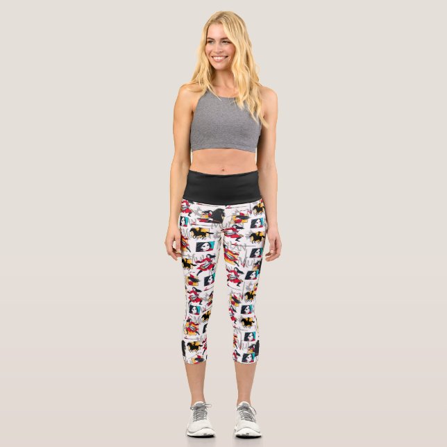 Mulan Illustrated Panels Pattern Capri Leggings (Front)