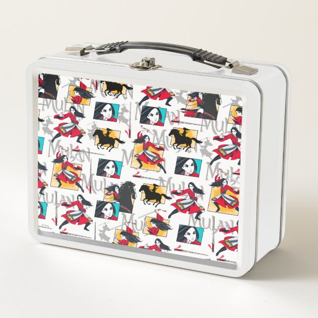 Mulan Illustrated Panels Pattern Metal Lunch Box (Front)