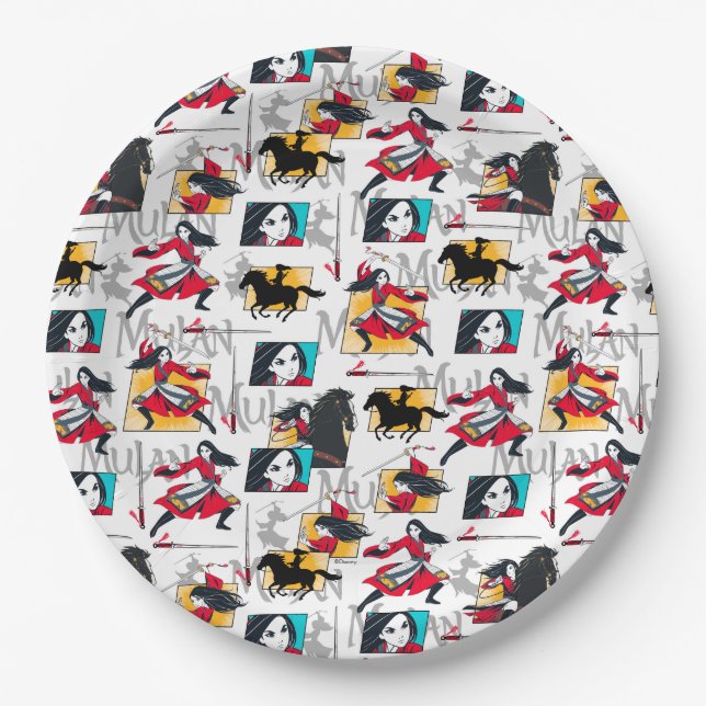 Mulan Illustrated Panels Pattern Paper Plates (Front)