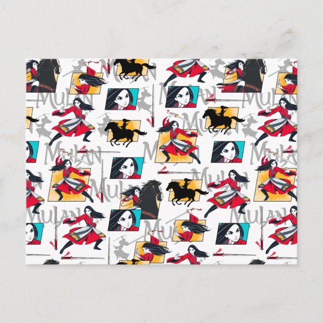 Mulan Illustrated Panels Pattern Postcard (Front)