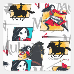Mulan Illustrated Panels Pattern Square Sticker