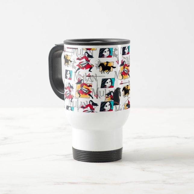 Mulan Illustrated Panels Pattern Travel Mug (Front Left)
