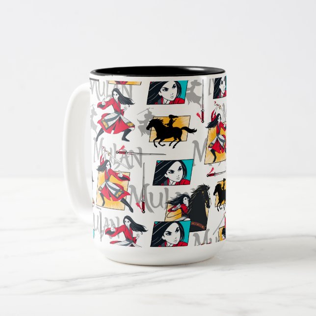 Mulan Illustrated Panels Pattern Two-Tone Coffee Mug (Front Left)