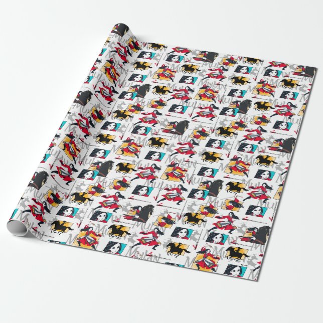 Mulan Illustrated Panels Pattern Wrapping Paper (Unrolled)