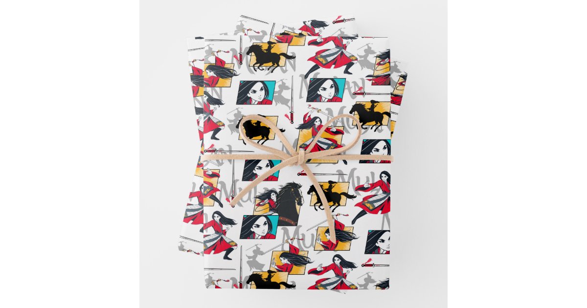 Mulan Illustrated Panels Pattern Wrapping Paper Sheets | Zazzle