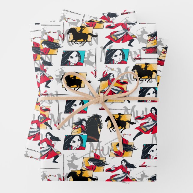 Mulan Illustrated Panels Pattern Wrapping Paper Sheets (In situ)