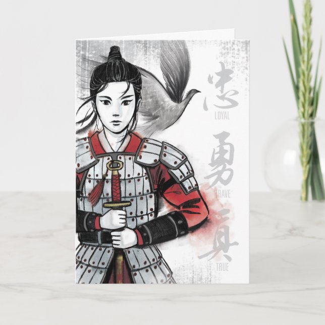 Mulan In Armor "Loyal Brave True" Watercolor Card (Front)