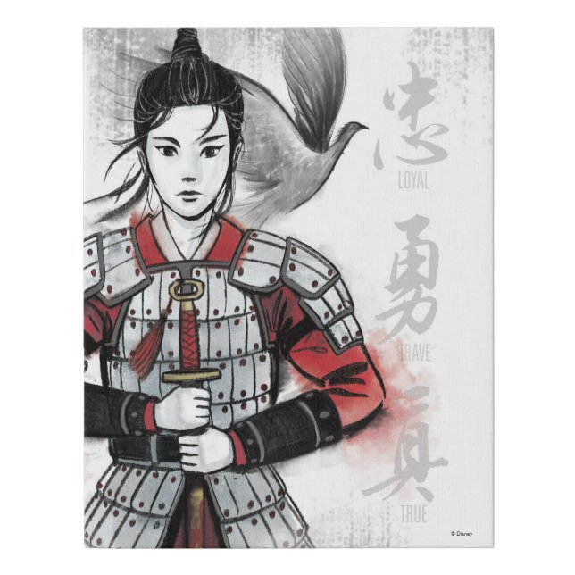 Mulan In Armor "Loyal Brave True" Watercolor Faux Canvas Print (Front)