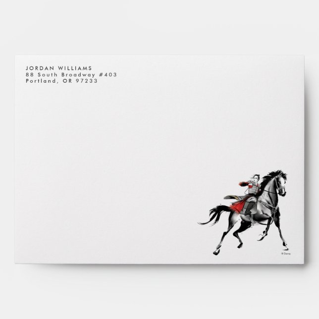 Mulan In Armor Riding Black Wind Watercolor Envelope (Front)
