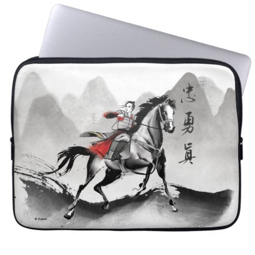 Mulan In Armor Riding Black Wind Watercolor Laptop Sleeve