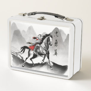 Mulan In Armor Riding Black Wind Watercolor Metal Lunch Box