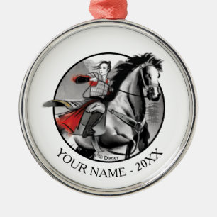 Mulan In Armor Riding Black Wind Watercolor Metal Ornament