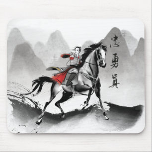 Mulan In Armor Riding Black Wind Watercolor Mouse Pad