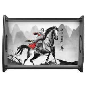 Mulan In Armor Riding Black Wind Watercolor Serving Tray