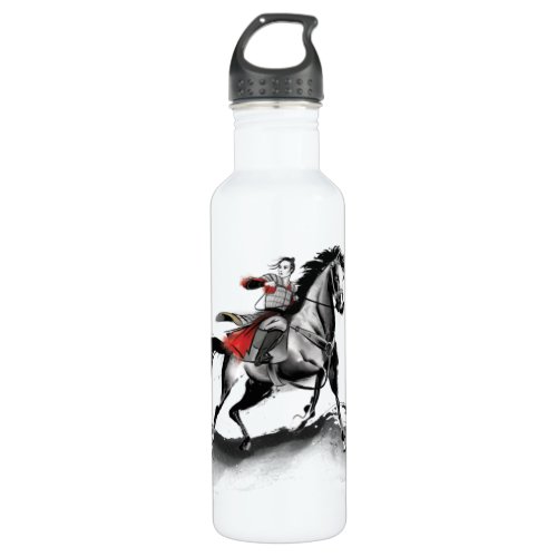 Mulan In Armor Riding Black Wind Watercolor Stainless Steel Water Bottle
