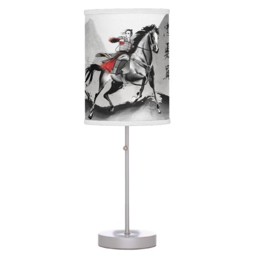 Mulan In Armor Riding Black Wind Watercolor Table Lamp