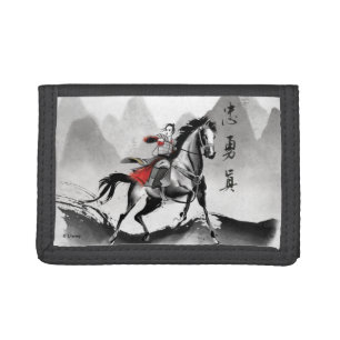 Mulan In Armor Riding Black Wind Watercolor Tri-fold Wallet