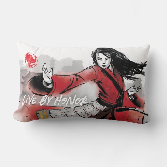 Mulan "Live By Honor" Watercolor Lumbar Pillow (Front)