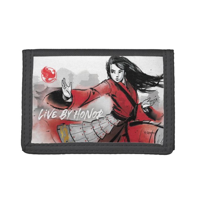 Mulan "Live By Honor" Watercolor Trifold Wallet (Front)