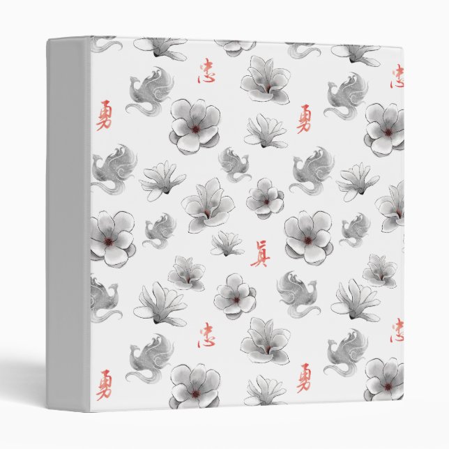 Mulan "Loyal Brave True" Flower & Spirit Pattern 3 Ring Binder (Front/Spine)